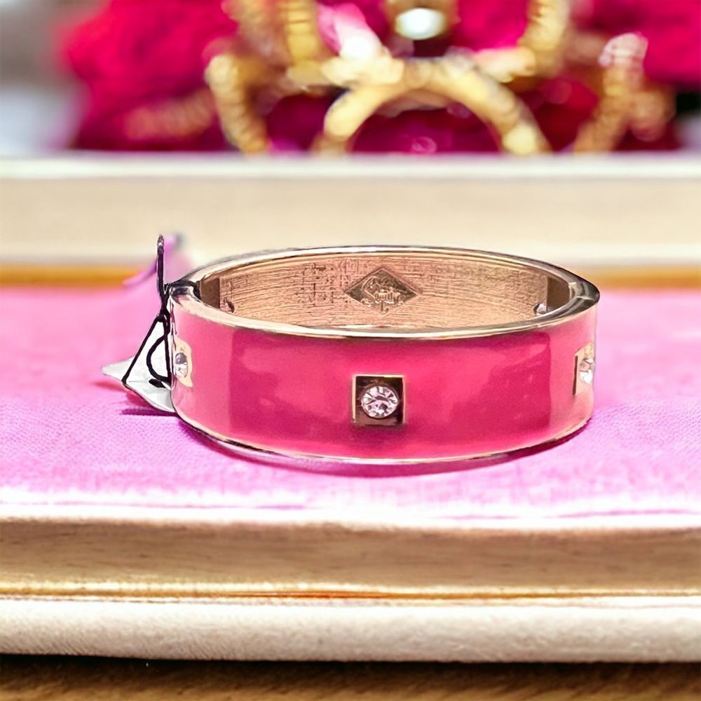 Sequin Rhinestone Pink Gold Tone Clamper Bangle NWT